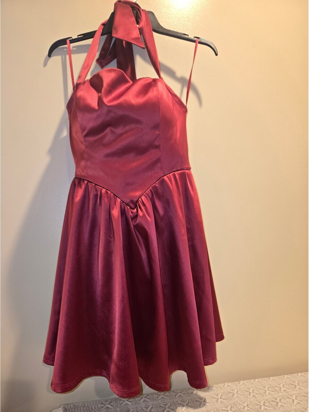 Francesca's Red Satin Halter Neck Fit & Flare Dress Size S